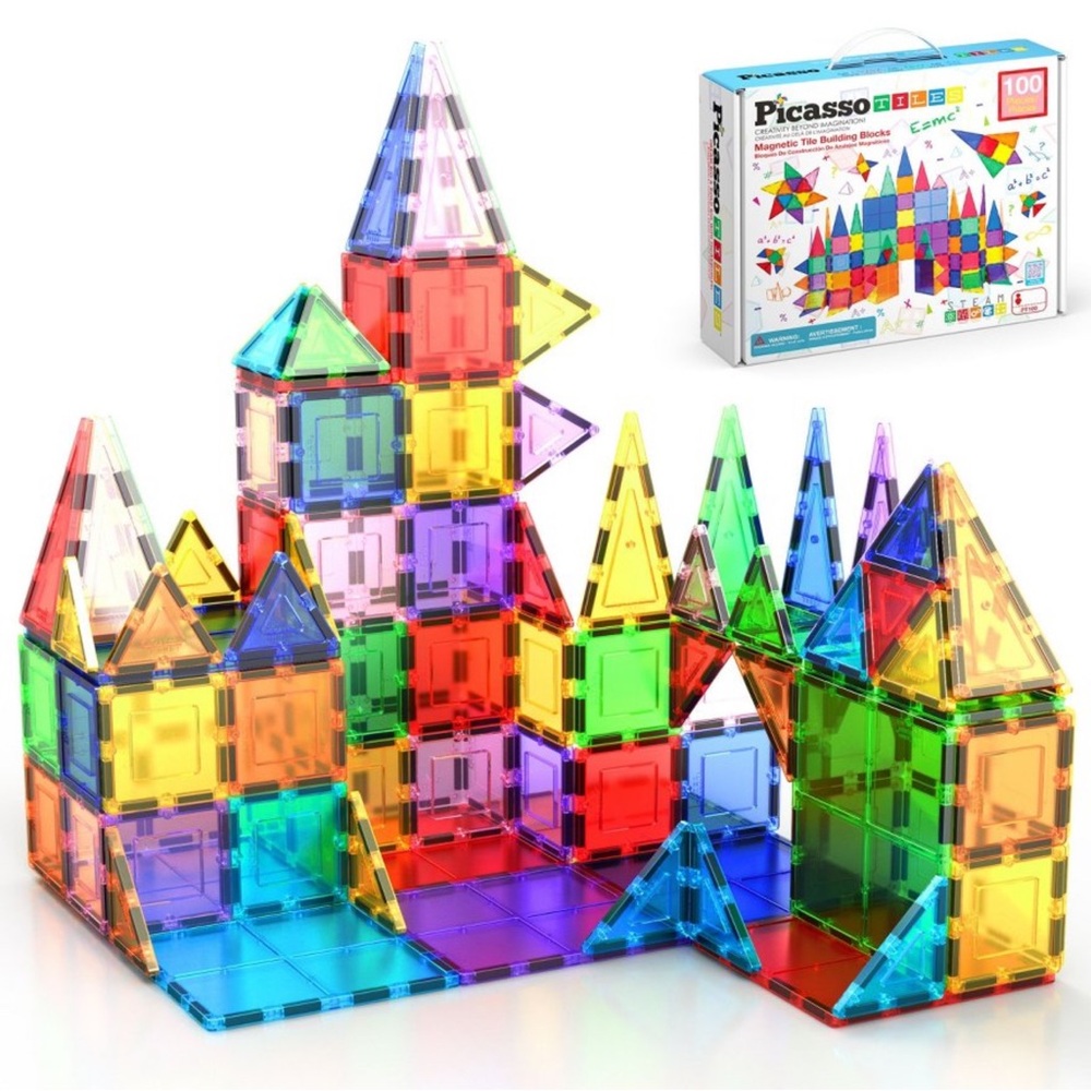Picasso Tiles 100 pieces - Similar to Magnatiles - Magnetic Building Blocks Set